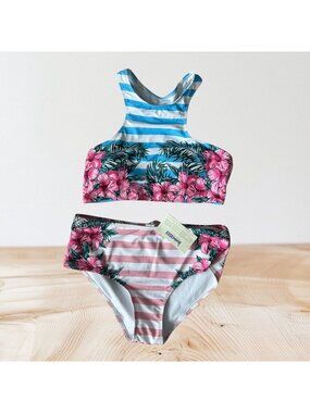 CUPSHE Striped Floral Bikini Set Sz M NEW